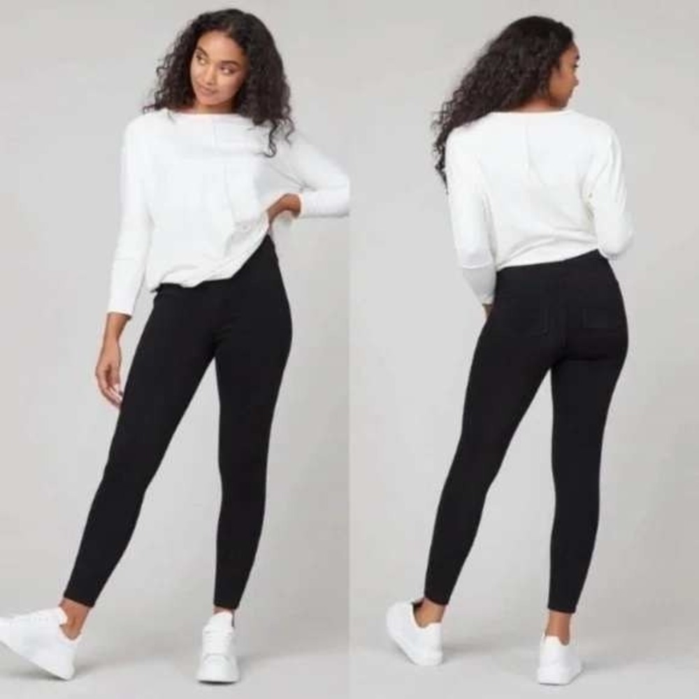 Spanx Women's Pull On Stretch Jean-ish Ankle Leggings Black Cotton‎ Blend Size M
